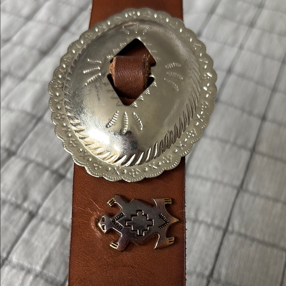 Vintage Brown Leather Belt with Silver Accents - Picture 3 of 11
